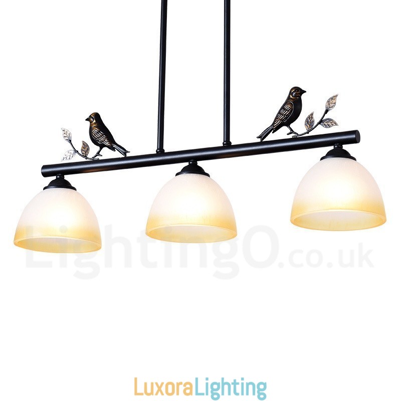 Designer Touch Decorative 3 Light Retro Rustic Steel Pendant Light with Glass Shade