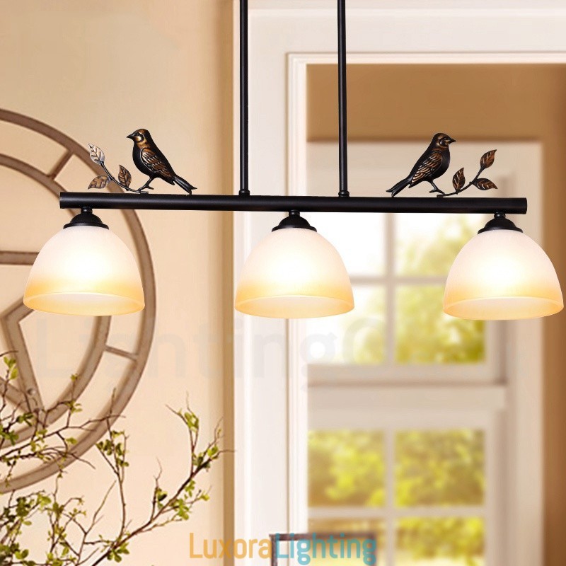 Designer Touch Decorative 3 Light Retro Rustic Steel Pendant Light with Glass Shade