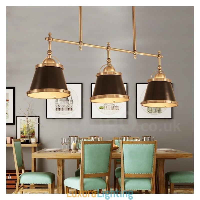 Designer Touch Decorative 3 Light Retro Rustic Luxury Brass Pendant Light with Brass Shade