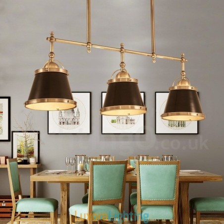 Designer Touch Decorative 3 Light Retro Rustic Luxury Brass Pendant Light with Brass Shade