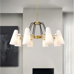 Designer Touch Decorative 8 Light Retro Rustic Luxury Brass Pendant Lamp Chandelier with Glass Shade