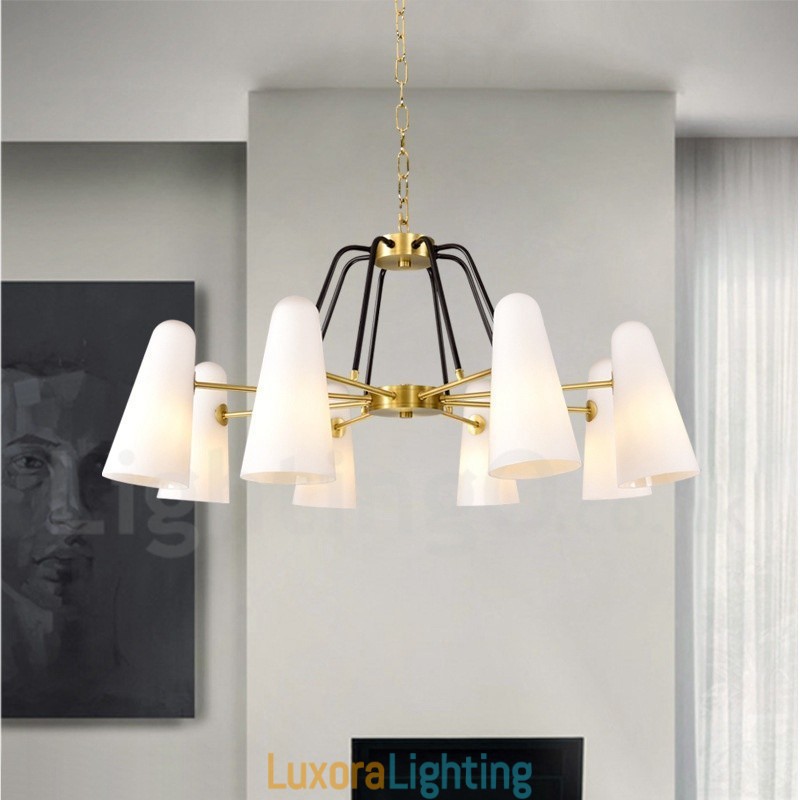 Designer Touch Decorative 8 Light Retro Rustic Luxury Brass Pendant Lamp Chandelier with Glass Shade