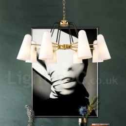 Designer Touch Decorative 8 Light Retro Rustic Luxury Brass Pendant Lamp Chandelier with Glass Shade