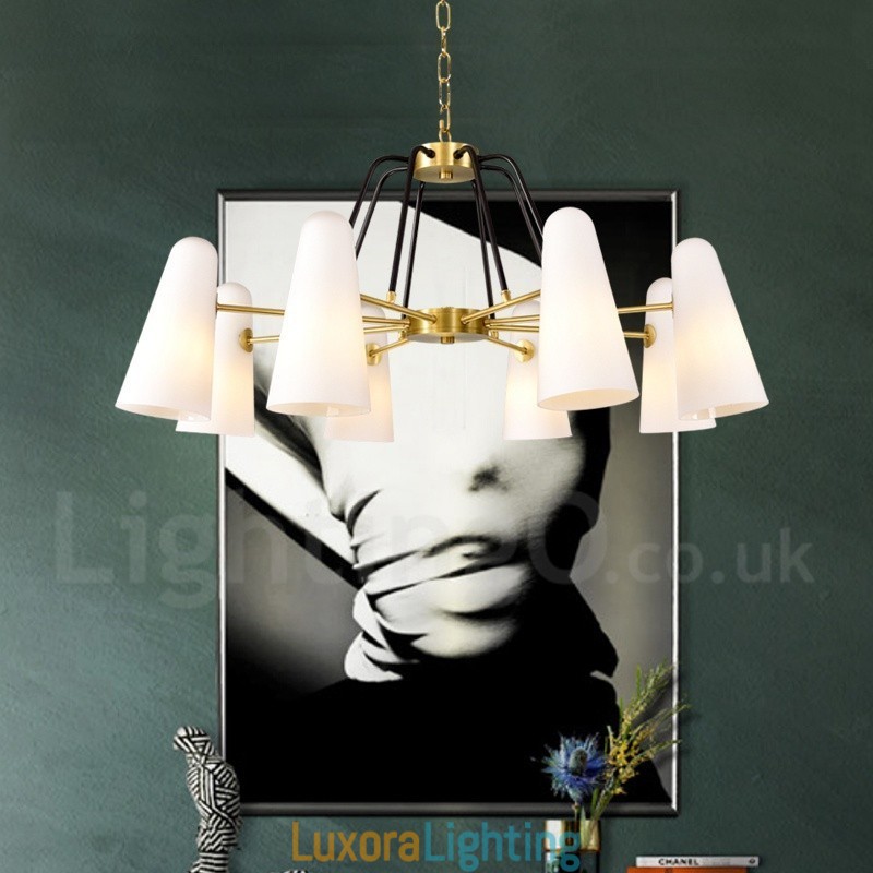 Designer Touch Decorative 8 Light Retro Rustic Luxury Brass Pendant Lamp Chandelier with Glass Shade