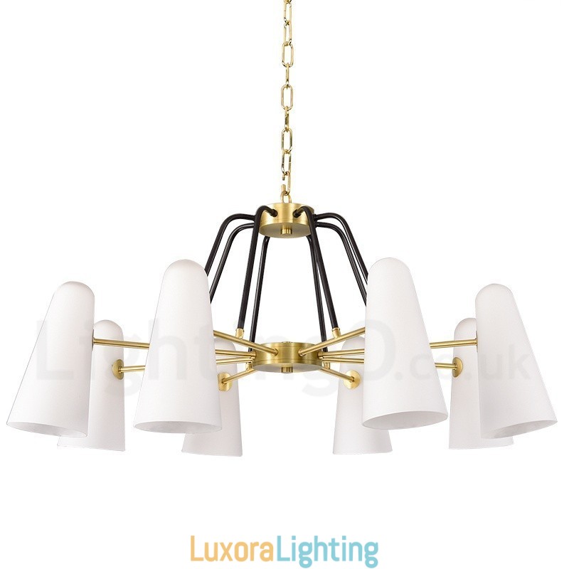 Designer Touch Decorative 8 Light Retro Rustic Luxury Brass Pendant Lamp Chandelier with Glass Shade