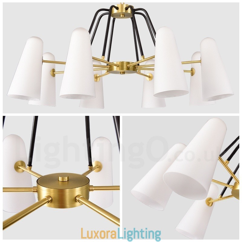 Designer Touch Decorative 8 Light Retro Rustic Luxury Brass Pendant Lamp Chandelier with Glass Shade