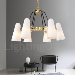 Designer Touch Decorative 6 Light Retro Rustic Luxury Brass Pendant Lamp Chandelier with Glass Shade