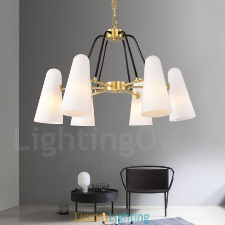 Designer Touch Decorative 6 Light Retro Rustic Luxury Brass Pendant Lamp Chandelier with Glass Shade