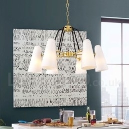 Designer Touch Decorative 6 Light Retro Rustic Luxury Brass Pendant Lamp Chandelier with Glass Shade