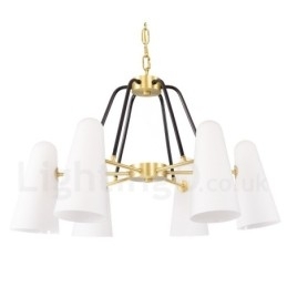 Designer Touch Decorative 6 Light Retro Rustic Luxury Brass Pendant Lamp Chandelier with Glass Shade