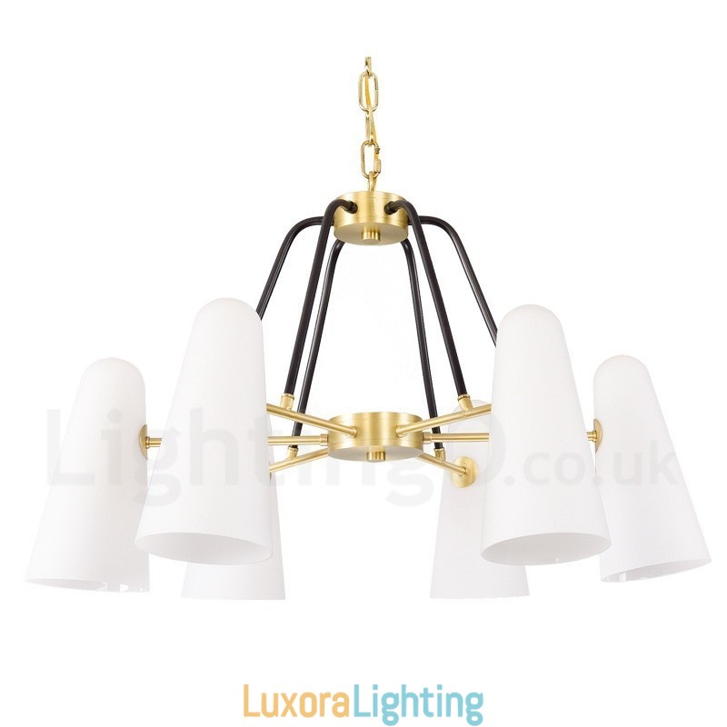 Designer Touch Decorative 6 Light Retro Rustic Luxury Brass Pendant Lamp Chandelier with Glass Shade