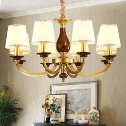 Designer Touch Decorative 8 Light Retro Rustic Luxury Brass Pendant Lamp Chandelier with Glass Shade