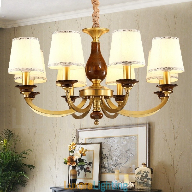 Designer Touch Decorative 8 Light Retro Rustic Luxury Brass Pendant Lamp Chandelier with Glass Shade