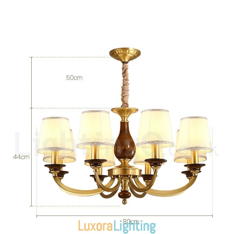 Designer Touch Decorative 8 Light Retro Rustic Luxury Brass Pendant Lamp Chandelier with Glass Shade