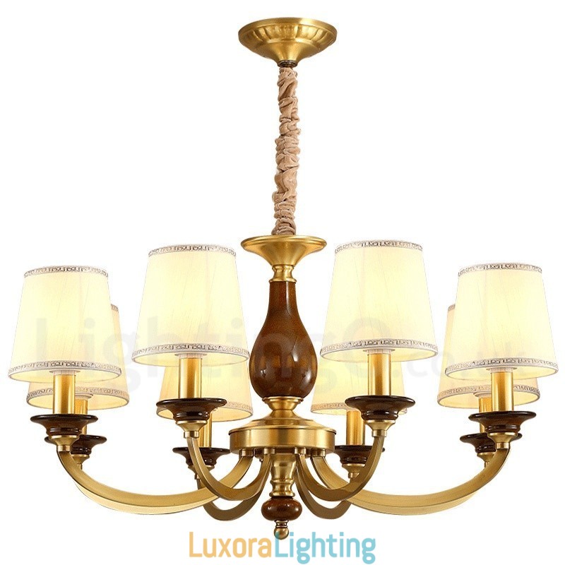 Designer Touch Decorative 8 Light Retro Rustic Luxury Brass Pendant Lamp Chandelier with Glass Shade