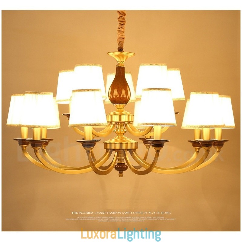 Designer Touch Decorative 15 Light Retro Rustic Luxury Brass Pendant Lamp Chandelier with Glass Shade