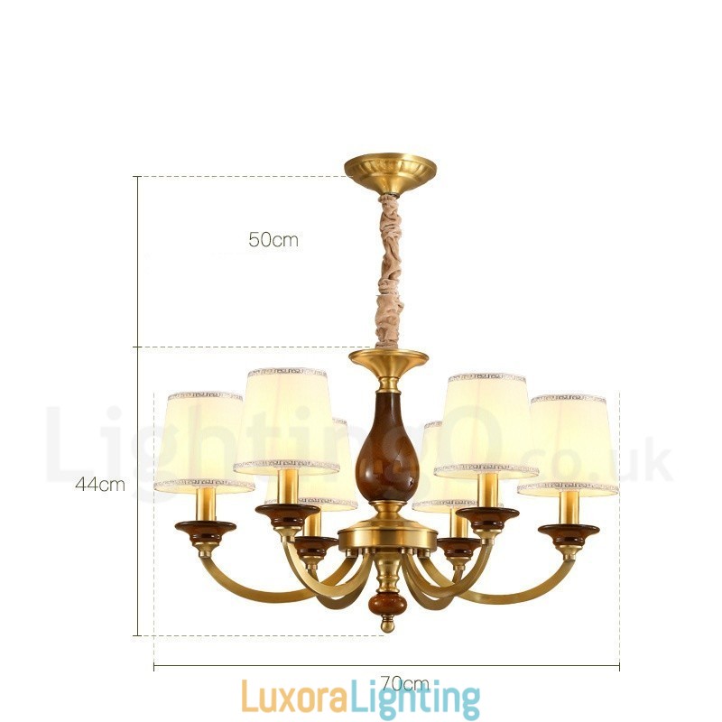 Designer Touch Decorative 6 Light Retro Rustic Luxury Brass Pendant Lamp Chandelier with Glass Shade