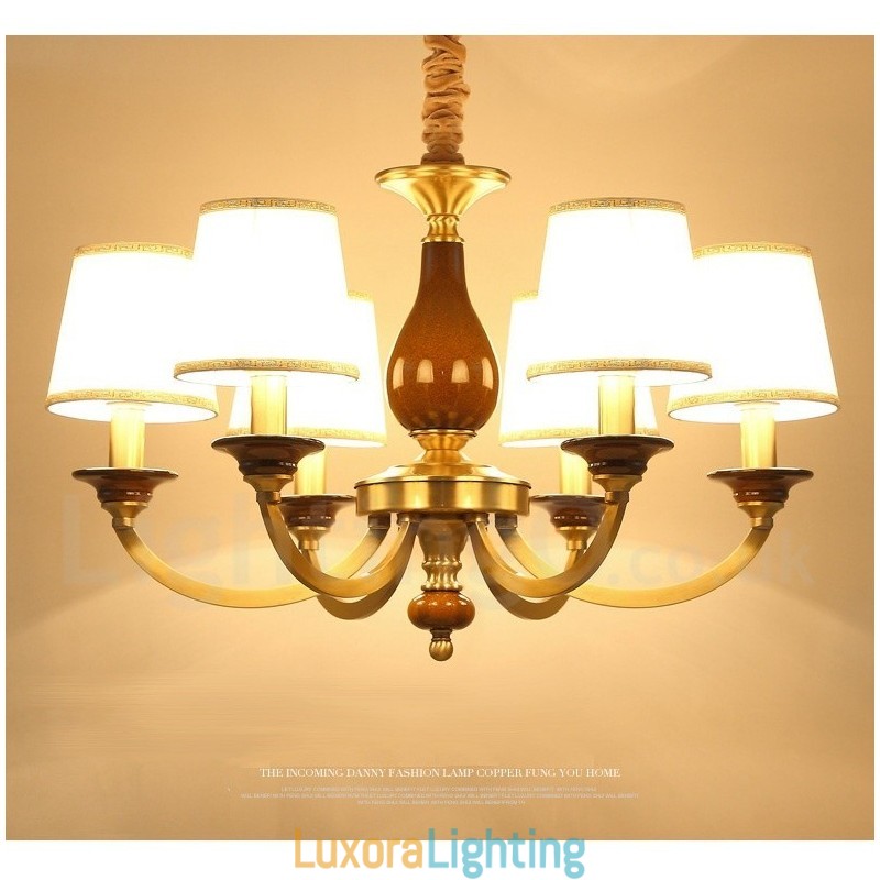 Designer Touch Decorative 6 Light Retro Rustic Luxury Brass Pendant Lamp Chandelier with Glass Shade