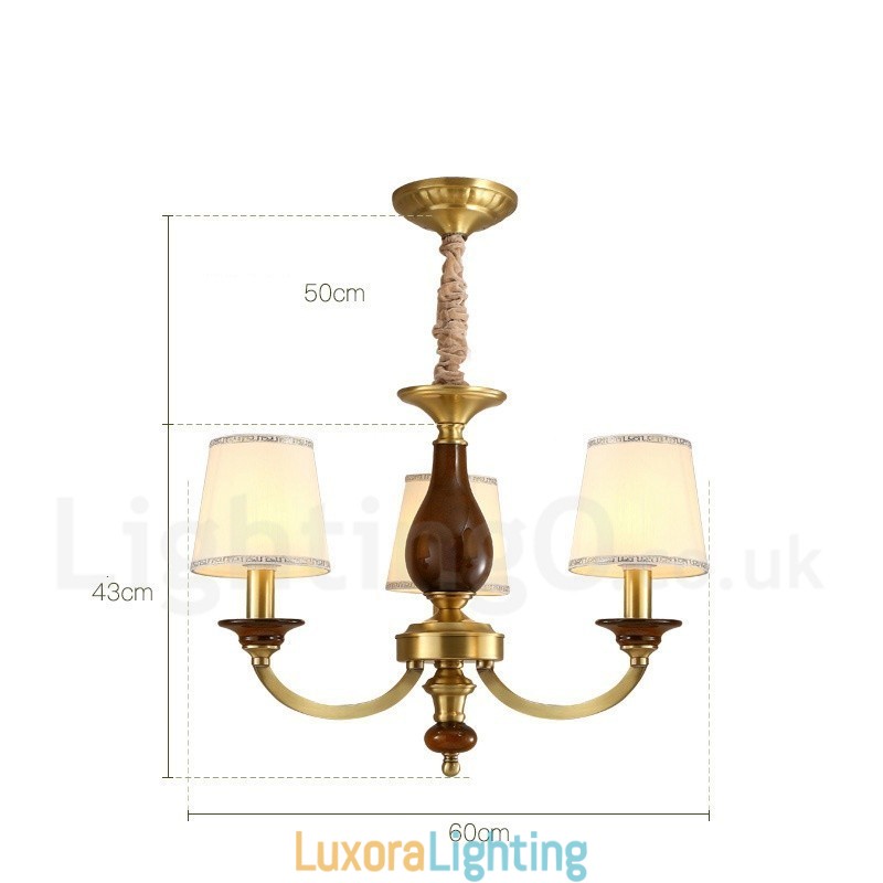 Designer Touch Decorative 3 Light Retro Rustic Luxury Brass Pendant Lamp Chandelier with Glass Shade