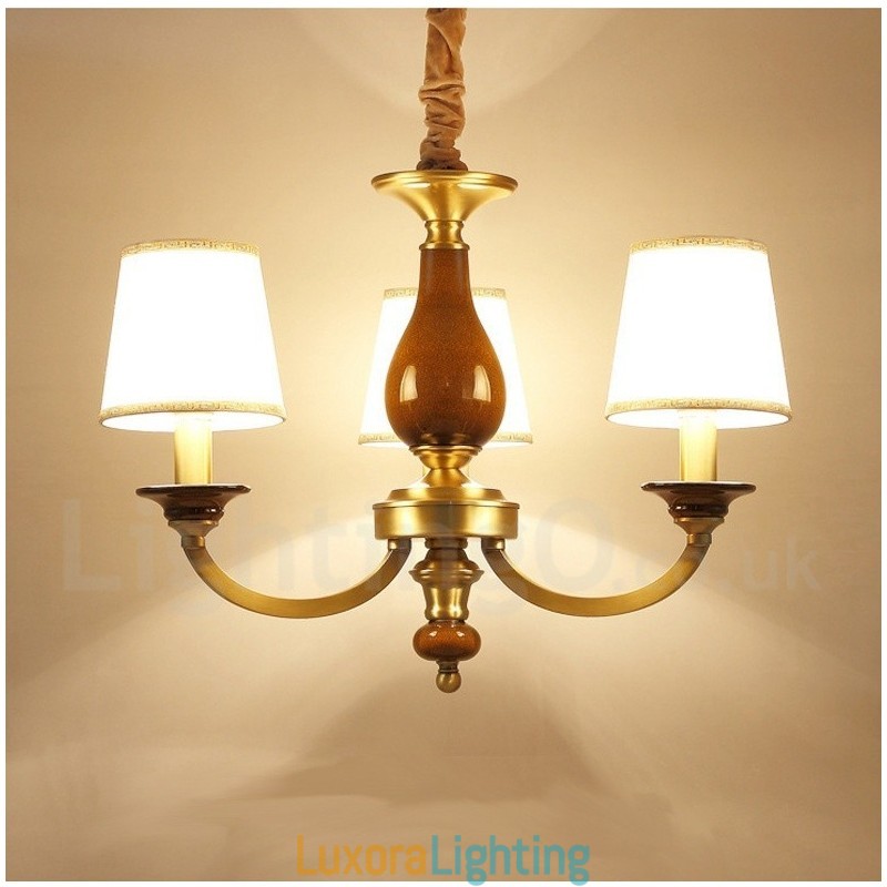 Designer Touch Decorative 3 Light Retro Rustic Luxury Brass Pendant Lamp Chandelier with Glass Shade