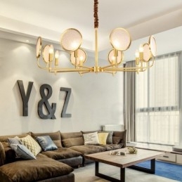 Designer Touch Decorative 8 Light Retro Rustic Luxury Brass Pendant Lamp Chandelier with Glass Shade