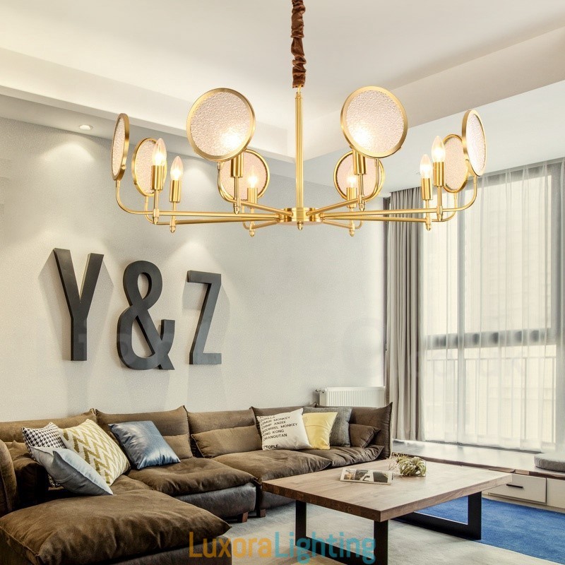 Designer Touch Decorative 8 Light Retro Rustic Luxury Brass Pendant Lamp Chandelier with Glass Shade
