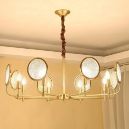 Designer Touch Decorative 8 Light Retro Rustic Luxury Brass Pendant Lamp Chandelier with Glass Shade