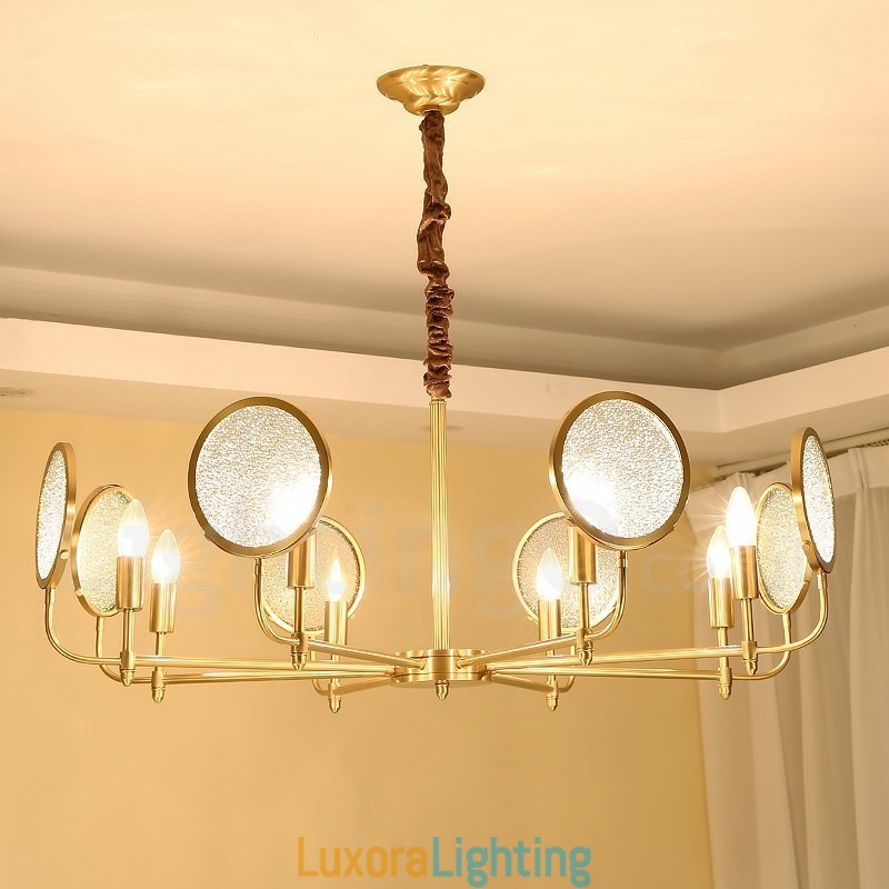 Designer Touch Decorative 8 Light Retro Rustic Luxury Brass Pendant Lamp Chandelier with Glass Shade