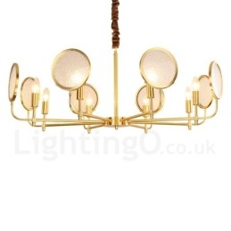 Designer Touch Decorative 8 Light Retro Rustic Luxury Brass Pendant Lamp Chandelier with Glass Shade