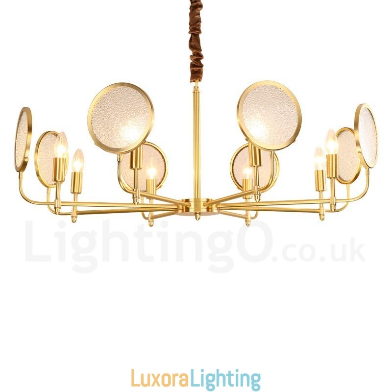 Designer Touch Decorative 8 Light Retro Rustic Luxury Brass Pendant Lamp Chandelier with Glass Shade