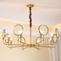 Designer Touch Decorative 8 Light Retro Rustic Luxury Brass Pendant Lamp Chandelier with Glass Shade