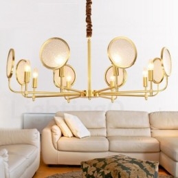 Designer Touch Decorative 8 Light Retro Rustic Luxury Brass Pendant Lamp Chandelier with Glass Shade