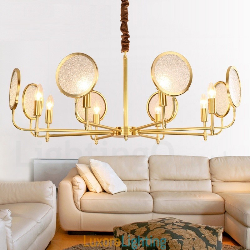 Designer Touch Decorative 8 Light Retro Rustic Luxury Brass Pendant Lamp Chandelier with Glass Shade