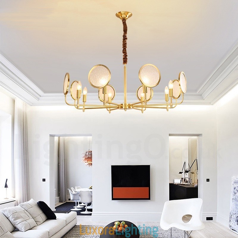 Designer Touch Decorative 8 Light Retro Rustic Luxury Brass Pendant Lamp Chandelier with Glass Shade