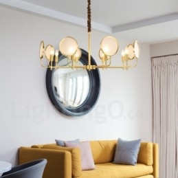 Designer Touch Decorative 8 Light Retro Rustic Luxury Brass Pendant Lamp Chandelier with Glass Shade