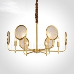 Designer Touch Decorative 6 Light Retro Rustic Luxury Brass Pendant Lamp Chandelier with Glass Shade