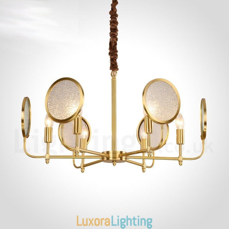 Designer Touch Decorative 6 Light Retro Rustic Luxury Brass Pendant Lamp Chandelier with Glass Shade