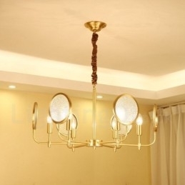 Designer Touch Decorative 6 Light Retro Rustic Luxury Brass Pendant Lamp Chandelier with Glass Shade