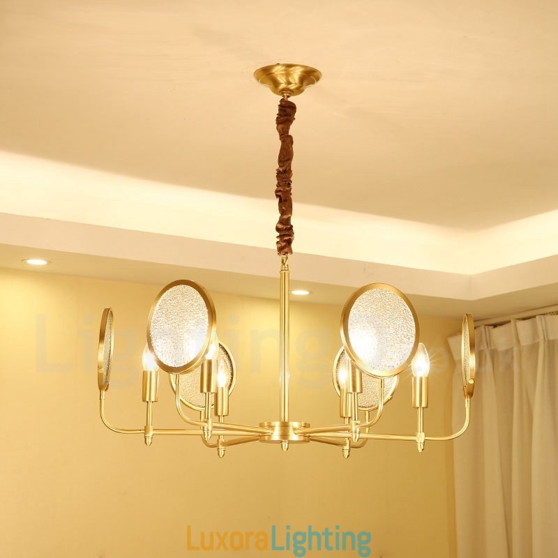 Designer Touch Decorative 6 Light Retro Rustic Luxury Brass Pendant Lamp Chandelier with Glass Shade