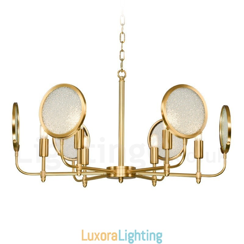 Designer Touch Decorative 6 Light Retro Rustic Luxury Brass Pendant Lamp Chandelier with Glass Shade