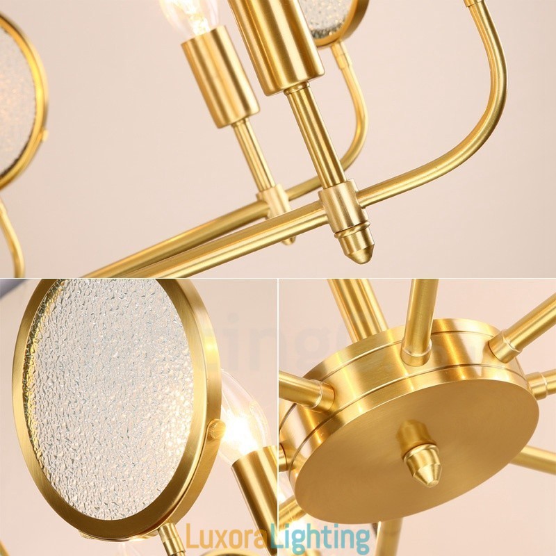 Designer Touch Decorative 6 Light Retro Rustic Luxury Brass Pendant Lamp Chandelier with Glass Shade