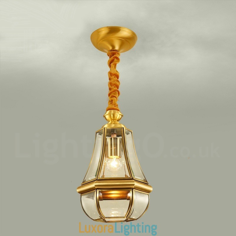 Designer Touch Decorative 1 Light Retro Rustic Luxury Brass Pendant Lamp Chandelier with Glass Shade