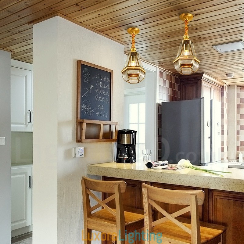 Designer Touch Decorative 1 Light Retro Rustic Luxury Brass Pendant Lamp Chandelier with Glass Shade