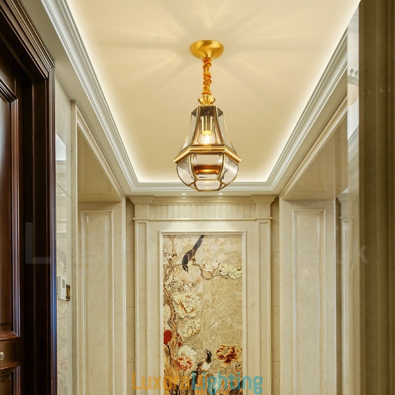 Designer Touch Decorative 1 Light Retro Rustic Luxury Brass Pendant Lamp Chandelier with Glass Shade