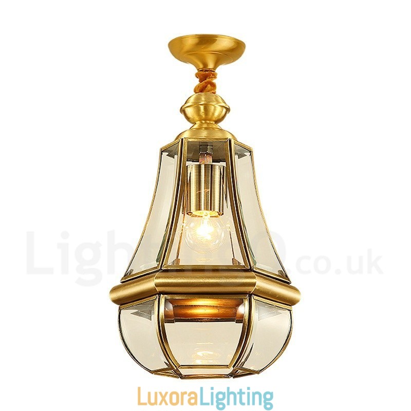 Designer Touch Decorative 1 Light Retro Rustic Luxury Brass Pendant Lamp Chandelier with Glass Shade