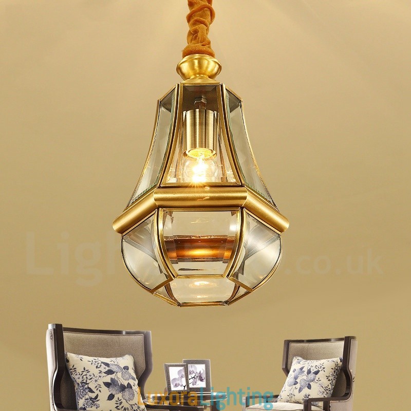 Designer Touch Decorative 1 Light Retro Rustic Luxury Brass Pendant Lamp Chandelier with Glass Shade