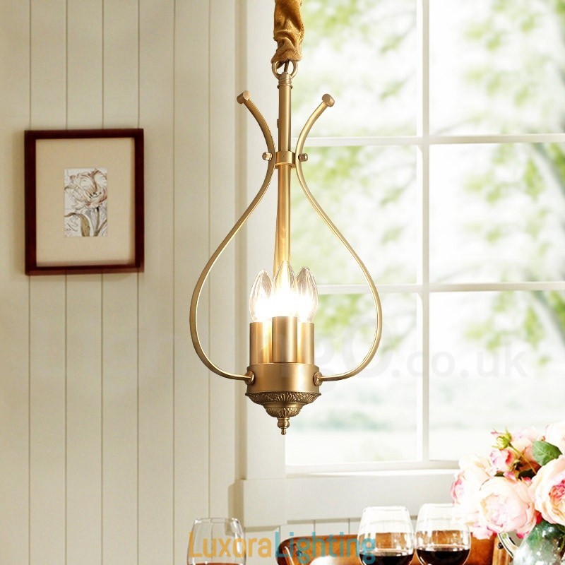 Designer Touch Decorative 4 Light Retro Rustic Luxury Brass Pendant Lamp Chandelier