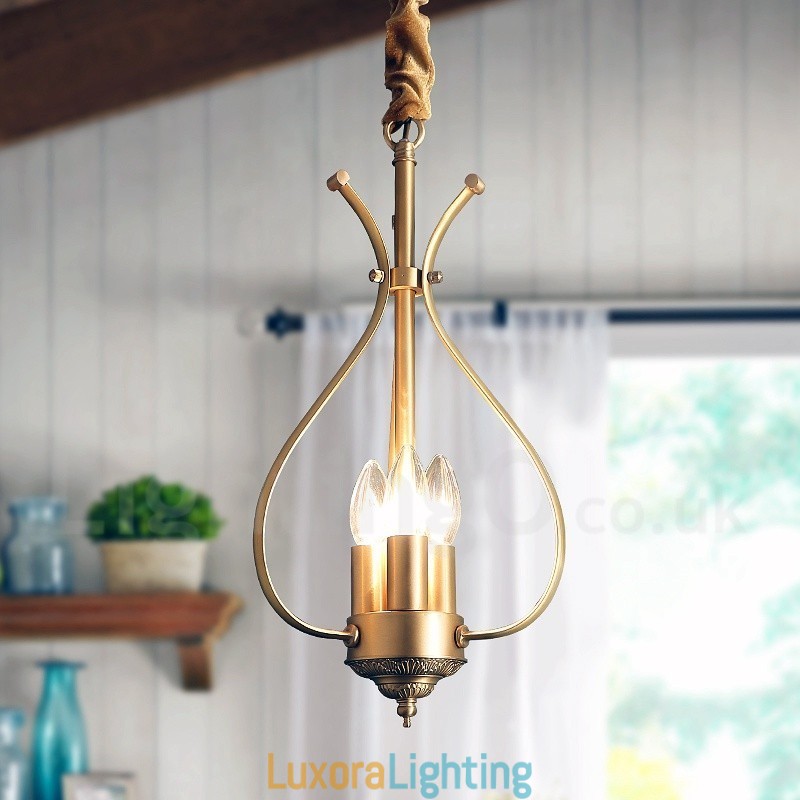 Designer Touch Decorative 4 Light Retro Rustic Luxury Brass Pendant Lamp Chandelier