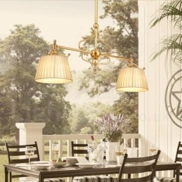 Designer Touch Decorative 2 Light Retro Rustic Luxury Brass Pendant Lamp Chandelier with Fabric Shade