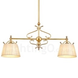 Designer Touch Decorative 2 Light Retro Rustic Luxury Brass Pendant Lamp Chandelier with Fabric Shade